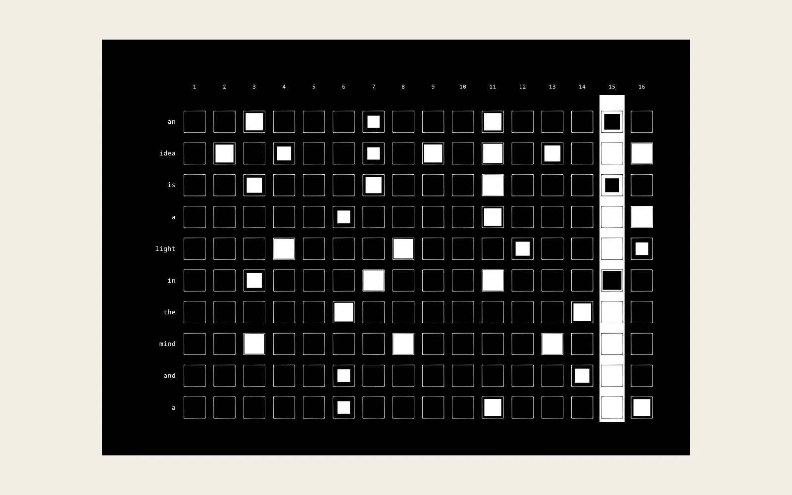 Signal: a sentence as a step sequencer, one track per word.